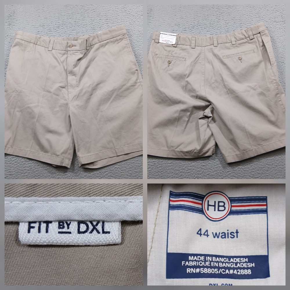 Harbor Bay Fit by DXL Shorts Mens 44 Khaki Chino Flat Front Big & Tall NWT